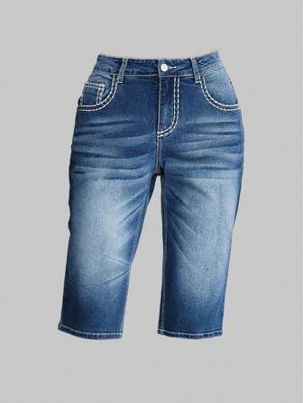 Grunge Punk Shorts di jeans casual con stampa a croce e tasche con polsini per donne