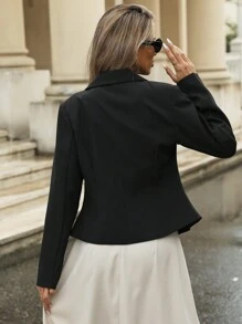 GENKIRA Phong cách đi lại thanh lịch đơn giản Áo blazer viền bất đối xứng - màu đen - Xem 3