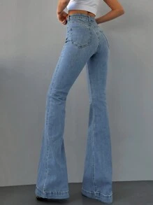 EURMUSE Slim Fit Flared Jeans - Light Wash - View 2