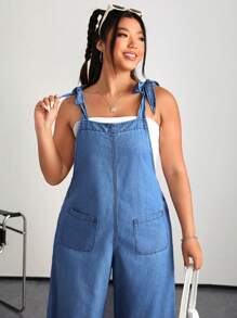 SHEIN EZwear Salopette en jean bleu ample et décontractée pour femme grande taille