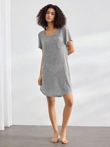 Ocili Leisure Women Crew Neck Short Sleeve Casual Ribbed T-Shirt Nightdress