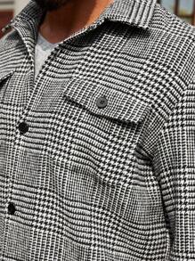 Manfinity Homme Men Plaid Print Button-Up Long Sleeve Jacket, Fall - Grey - View 7