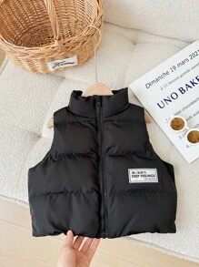 Young Girl Woven Solid Stand Collar Fitted Casual Padded Coat