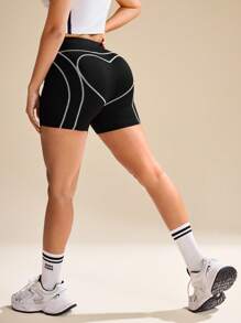 Easithlete Quần short thể thao đơn giản in hàng ngày cho nữ - màu đen - Xem 6