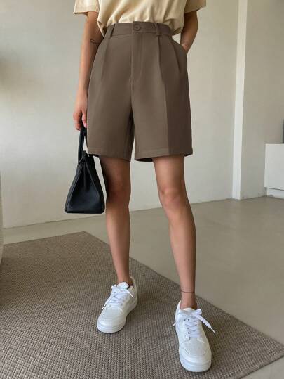 DAZY 女士纯色百褶宽松百慕大短裤，秋装