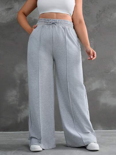 EURMUSE Plus Drawstring Waist Wide Leg Pants