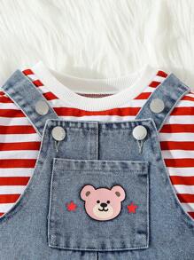 Toddler Casual Striped Top And Denim Outfit - Medium Wash - View 4