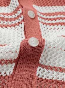 Claim Dot Men Spring And Summer Casual Contrast Striped Hollow Knit Top - Multicolor - View 4