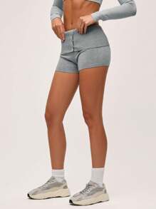 SHEIN BASICS Casual Solid Color Low Waist Ultra Short Sweater Pants For Women