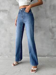 EURMUSE Solid Flare Leg Jeans - Dark Wash - View 4