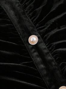 SHEIN MOD Váy xếp ly nút ngọc trai đen Váy dài dự tiệc, trang phục đi du ngoạn cho phụ nữ, quần áo trẻ em, trang phục thập niên 90, phong cách Goth, váy mùa đông cho phụ nữ, cô dâu xác chết, trang phục dự tiệc tối, trang phục sinh nhật cho phụ nữ, váy dạ hội - màu đen - Xem 3