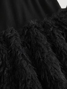 SHEIN MOD Elegant Black Asymmetric Hem Puff Sleeve Fuzzy Panel Long Sleeve Dress For Autumn,Bar Party,Formal,Goth,Renaissance & Homecoming Birthday Outfits - Black - View 4