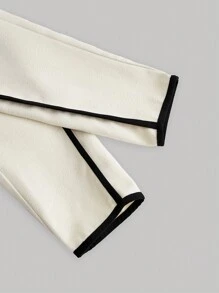 SHEIN MOD 一件杏色和黑色撞色滚边休闲长袖外套，适合冬季、新年和复古场合。 - 米色 - 查看 3