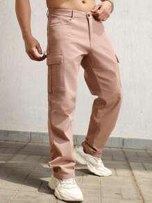 Manfinity Homme Men Vintage American Style Straight Leg Casual Pink Cargo Pants - Pink - View 1
