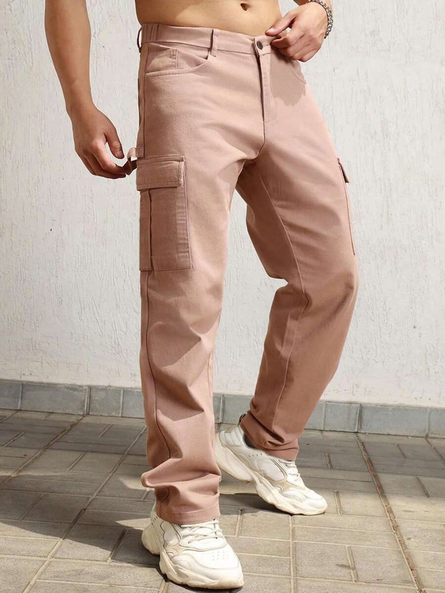 Manfinity Homme Men Vintage American Style Straight Leg Casual Pink Cargo Pants - Pink - View 1