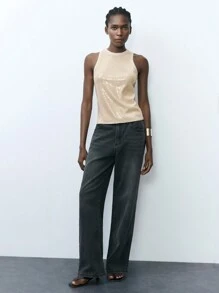 Maija Top sin mangas con cuello de halter para mujer, de diseño sencillo y de unicolor versátil para uso casual, fiesta, uso diario, elegante, adecuado para primavera/verano, atuendos de discoteca, San Patricio, Pascua y festivales de primavera