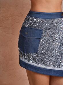 Let Your Light Shine Designer Glittery Sparkle Sequin Elegant Asymmetric Hem Skirt, For Holiday, Party, Festival