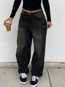 MYOURSA Quần Jeans Ống Rộng Thiết Kế Túi Retro Cho Nữ Thường Ngày - Xem 1