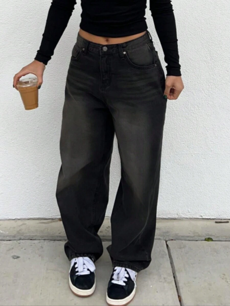 MYOURSA Quần Jeans Ống Rộng Thiết Kế Túi Retro Cho Nữ Thường Ngày - Xem 1