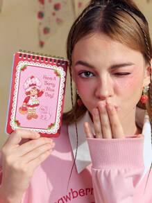 Strawberry Shortcake X SHEIN 1pc Cartoon Character And Strawberry & Lace Pattern Notebook,Suitable For Men, Women, StudentsGift Ideas