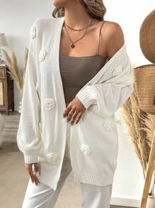 SHEIN VCAY Solid Color 3D Floral Decor Cardigan,Fall Women Sweaters,Fall Women