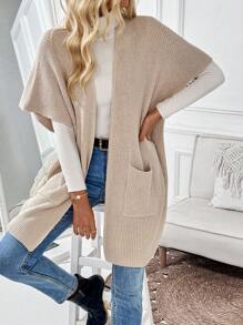 Chiquease Solid Color Casual Knitted Sleeveless Sweater Jacket With Pockets