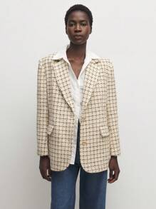 BizChic Women's Elegant Plaid Blazer Jacket For Commuting Going Out Tops - Apricot - View 6