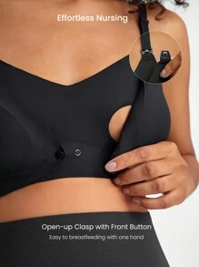 GLOWMODE Everyday Button Nursing Maternity Bra Adjustable Anti-Spill Light Support Daily - Black - View 2