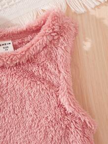 SHEIN Set de 3 piezas para niña joven que incluye cardigan de manga larga, top sin mangas y pantalones cortos informales - Rosa - Ver 3