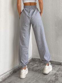 EURMUSE Drawstring Waist Joggers - Light Grey - View 2