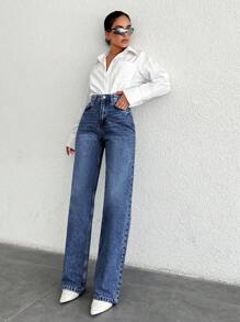 EURMUSE Women's Zipper Fly Front Denim Pants - Navy Blue - View 6