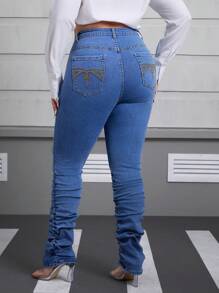 SHEIN Essnce Fashionable Plus Size Slimming Elegant Charming Denim Jeans - Medium Wash - View 1