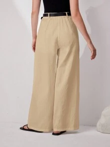 Mulvari Women's Casual Solid Color Wide Leg Pants - Beige - View 2