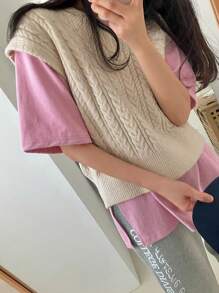 DAZY Vestă de pulover de primăvară și toamnă, ocazional, de culoare uni, tricot cablu - Caisă - Vizualizare 5