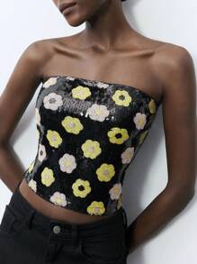 Maija Áo crop top hở lưng in hình vừa vặn sành điệu dành cho nữ - màu đen - Xem 5