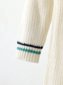 SHEIN Girls' V-Neck Color Block Pockets Cardigan Sweater, Mid-Length, Autumn - Apricot - View 3