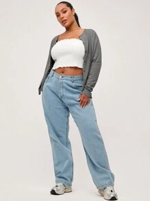 SHEIN BASICS Plain Casual Long Sleeve Plus Size Cardigan In Fall/Winter