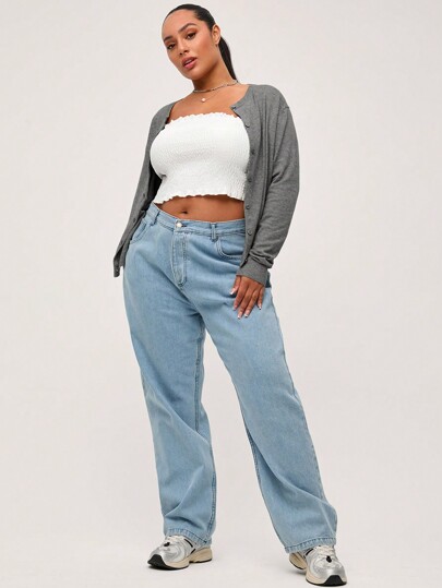 SHEIN BASICS Plain Casual Business Casual Long Sleeve Plus Size Cardigan In Autumn Clothes Teachers' Day Back-To-School Office Formal Concert Gray