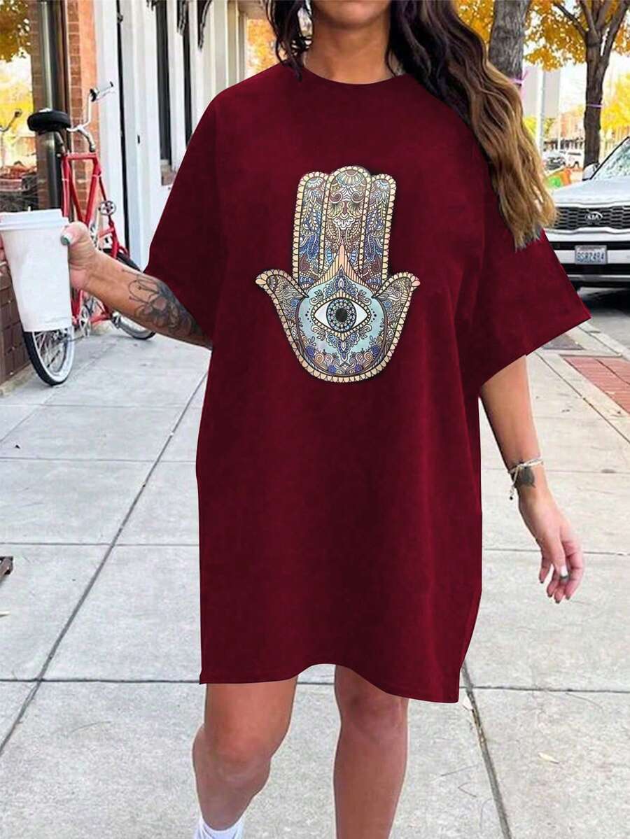 Chiquease Summer Casual Evil Eye Print Dress - Burgundy - View 1