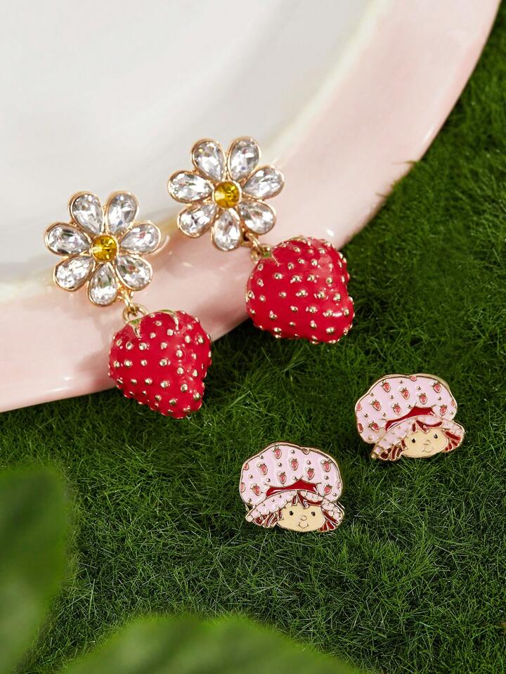 【関税込み】Strawberry Earrings - Shourouk - Strass - Green Strawberry Earrings, Sweet Fruit Earrings, Summer Fruits - Etsy