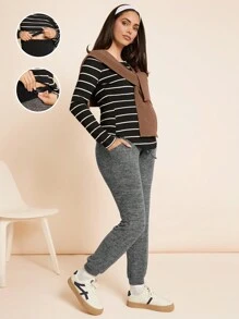 SHEIN Umstandshosen mit Schleife, Umstandshosen mit verstellbarem Bund für schwangere Frauen