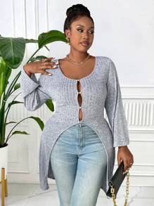 Maweii Camiseta acanalada con calado de talla grande