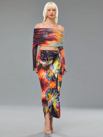 MAALAVIDAA Artist Summer Fashion Tie-Dye Print Wrap Around Skirt Designer, For Summer, Holiday, Party, Vacation, Beach, Festival, Ibiza Fits, Western Wear