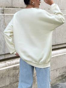 EURMUSE Áo nỉ thêu chữ và hoa cho mùa thu đông - trắng - Xem 2