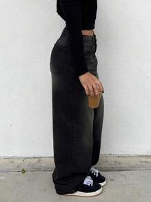 MYOURSA Quần Jeans Ống Rộng Thiết Kế Túi Retro Cho Nữ Thường Ngày - Xem 2