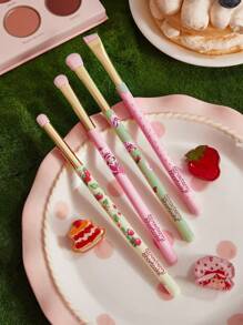 Strawberry Shortcake X SHEIN 4 Pcs/Set Cartoon Character & Strawberry & Lace Design Eye Makeup Brushes,Gift Ideas, Summer / Spring