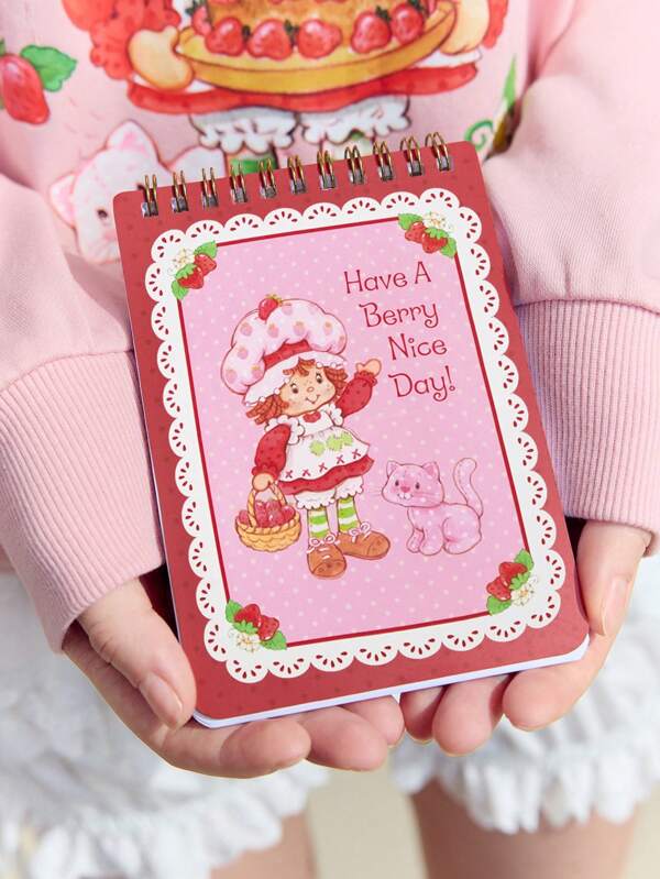 Strawberry Shortcake X SHEIN Cartoon Character And Strawberry & Lace Pattern Notebook