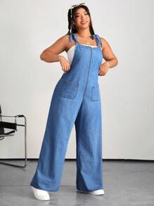 SHEIN EZwear Salopette en jean bleu ample et décontractée pour femme grande taille