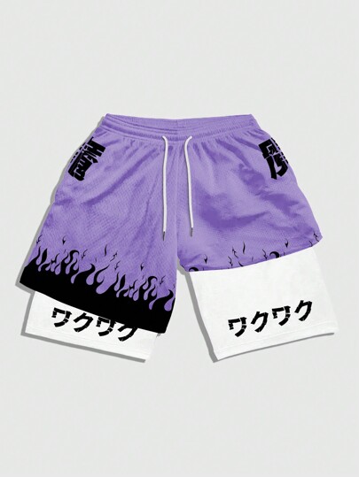 Street Life Pantaloncini sportivi casual da uomo con stampa a fiamma e coulisse