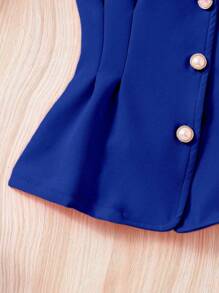 Elladie kids 2pcs Young Girl Gentleman Style Collared Sleeveless Vest And Pants Set, Spring Summer Summer Holiday - Blue - View 4